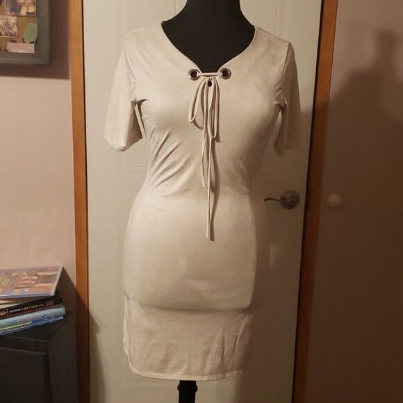 SUEDE MINI Dress in Plus sz 1x2x3x Off white - Picture 5 of 15